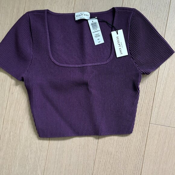 Babaton Sculpt Knit Squareneck Top in Dewberry - Picture 2 of 4